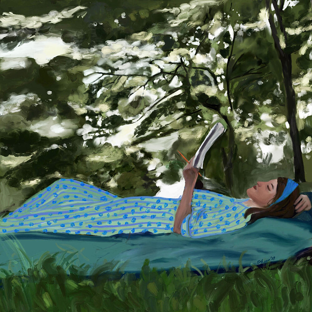 Woman Reading Outdoors art print by Osheensgallery for $57.95 CAD