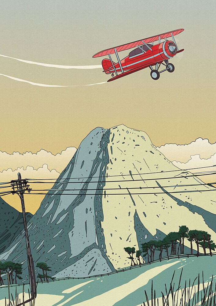 Red Biplane Mountain Flight art print by Nicholas for $57.95 CAD