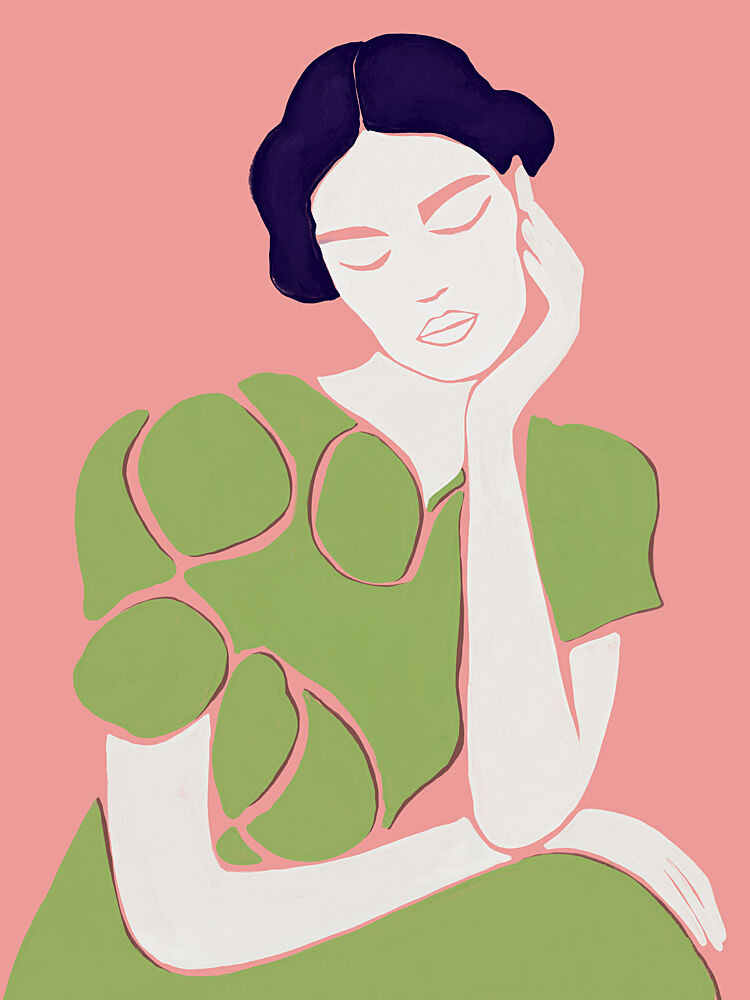 Pensive Woman Portrait art print by Dotz and Cats for $57.95 CAD