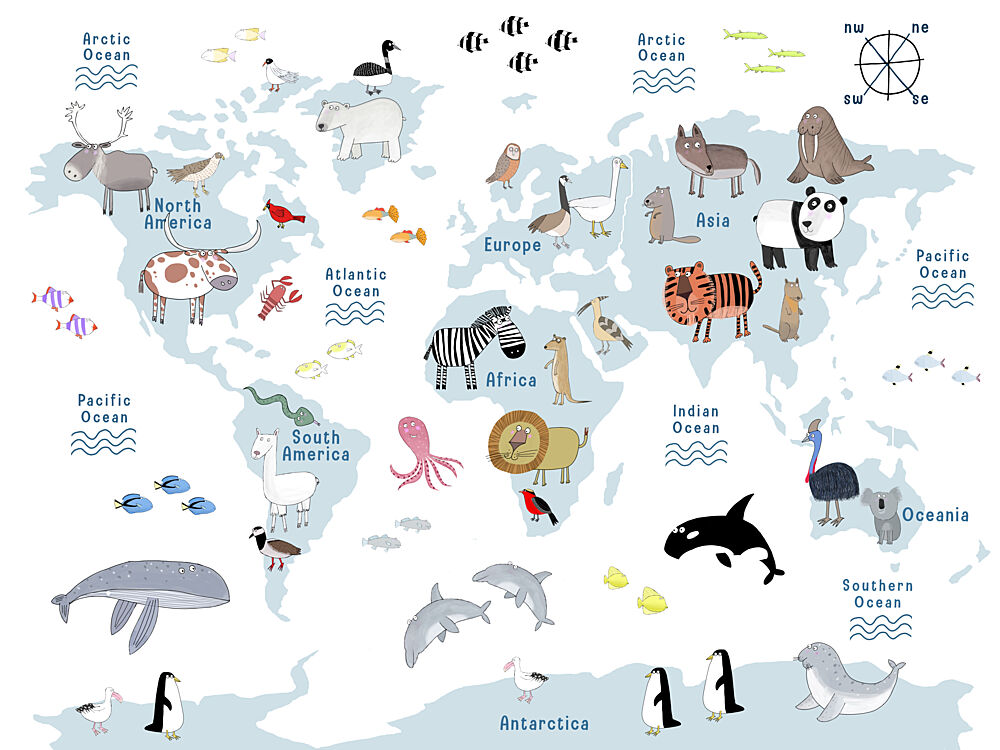 Playful World Map Animals art print by Carla Daly for $57.95 CAD