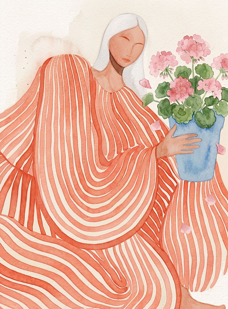 Serene Woman Pink Flowers art print by Essa van Reis for $57.95 CAD