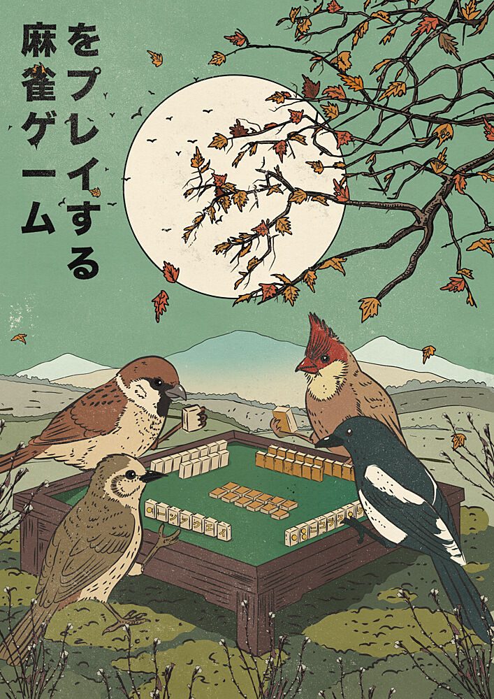 Birds Playing Mahjong art print by Nicholas for $57.95 CAD