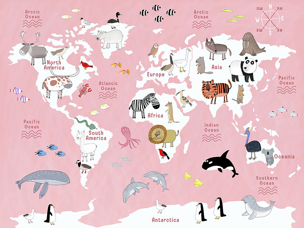 Kids Animal World Map art print by Carla Daly for $57.95 CAD