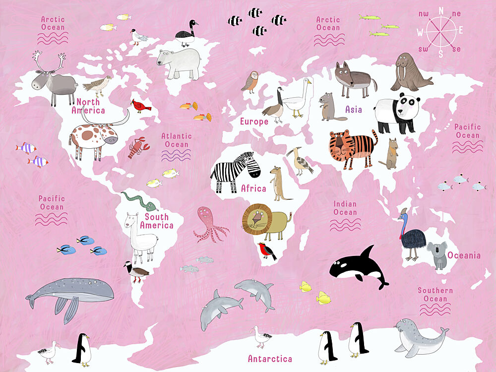 Cute Animals World Map art print by Carla Daly for $57.95 CAD