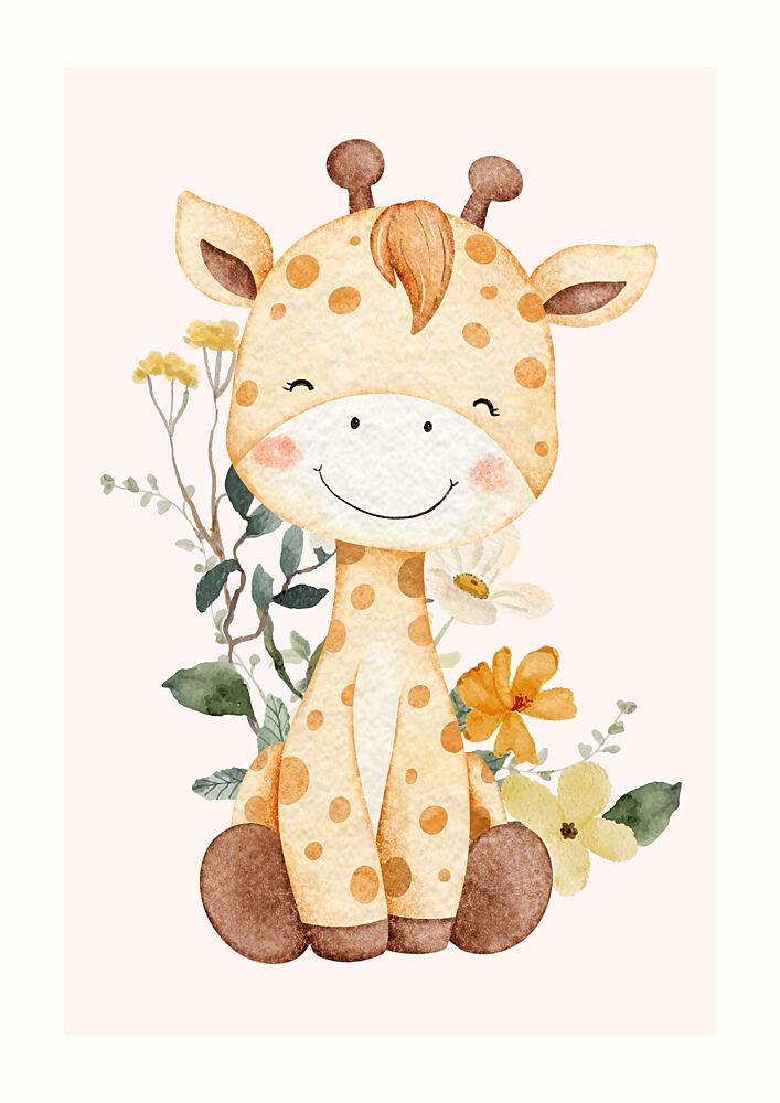 Happy Baby Giraffe Blooms art print by Saskia Michele for $57.95 CAD