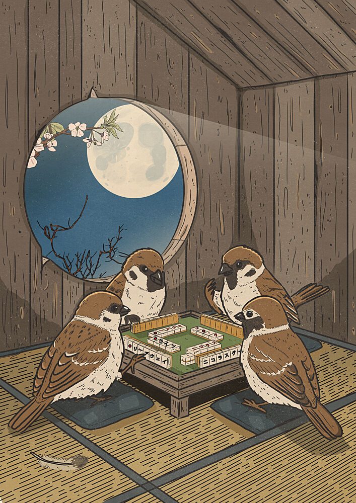 Japanese Sparrows Mahjong art print by Nicholas for $57.95 CAD