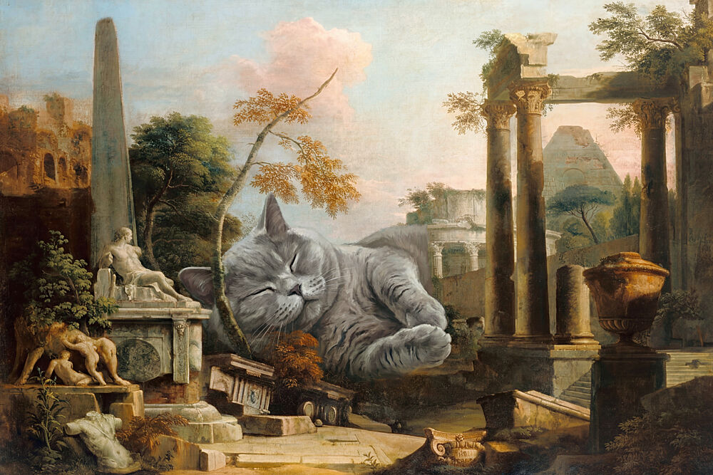 Giant Sleeping Cat Ruins art print by Marja van den Hurk for $57.95 CAD