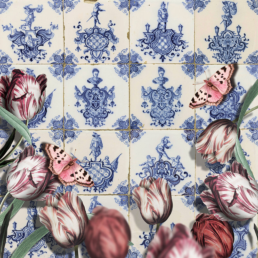 Butterflies and Delft Tulips art print by Marja van den Hurk for $57.95 CAD