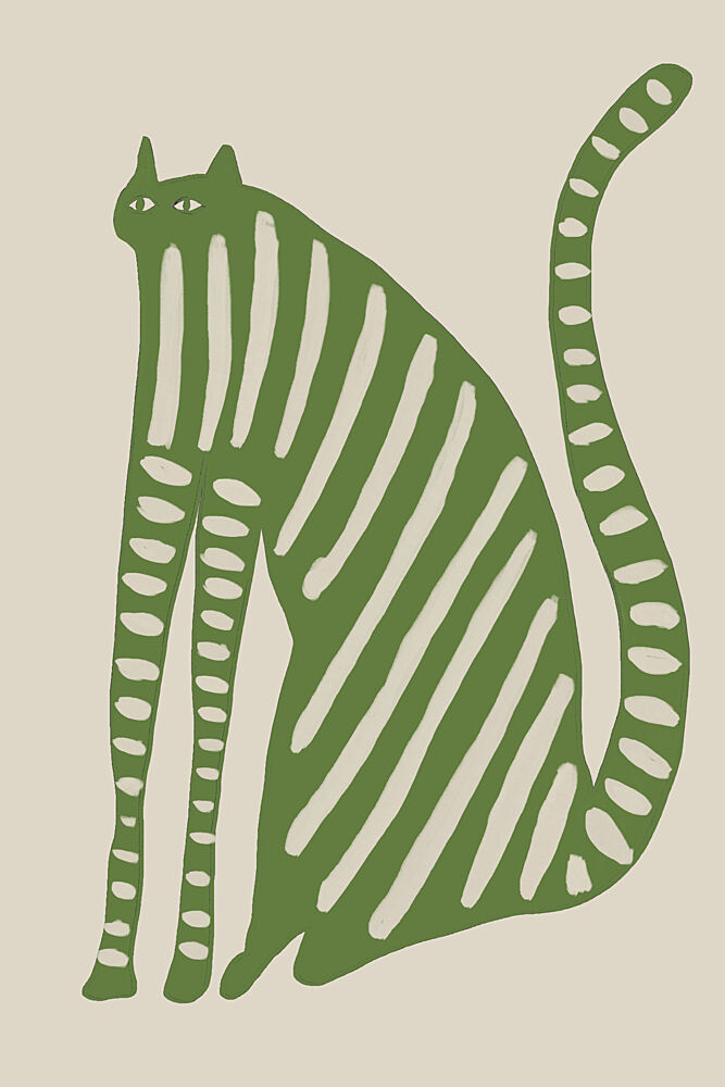 Playful Green Striped Cat art print by The Art Concept for $57.95 CAD