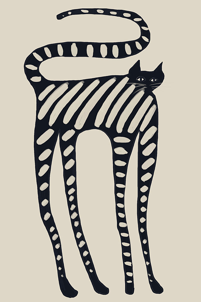Striped Whimsical Cat art print by The Art Concept for $57.95 CAD