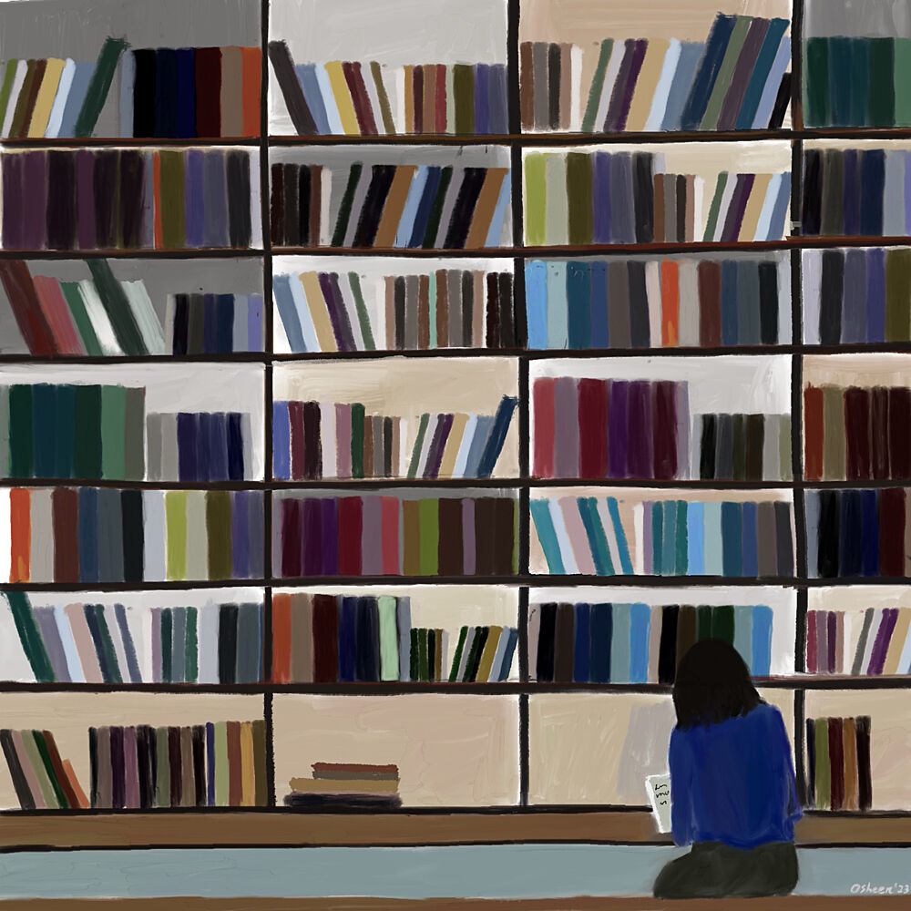 Quiet Library Reading art print by Osheensgallery for $57.95 CAD