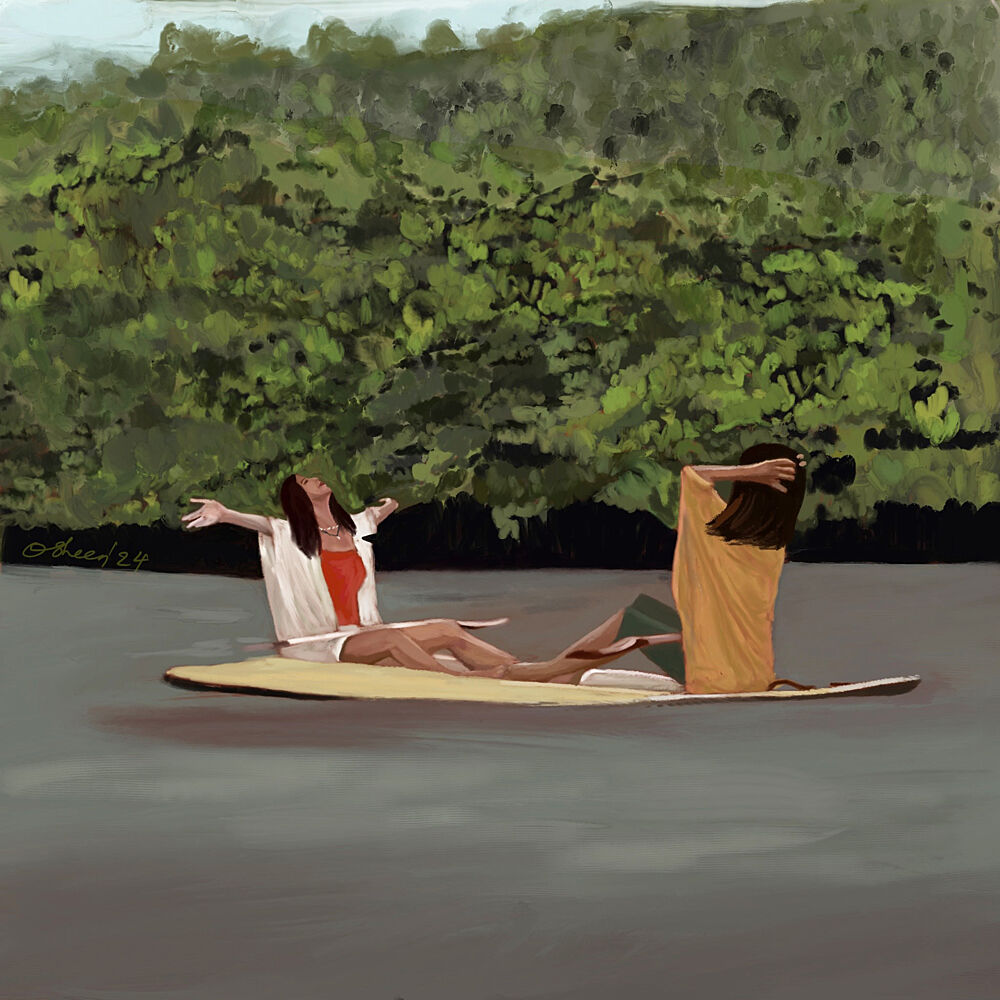 Tropical Paddleboard Joy art print by Osheensgallery for $57.95 CAD