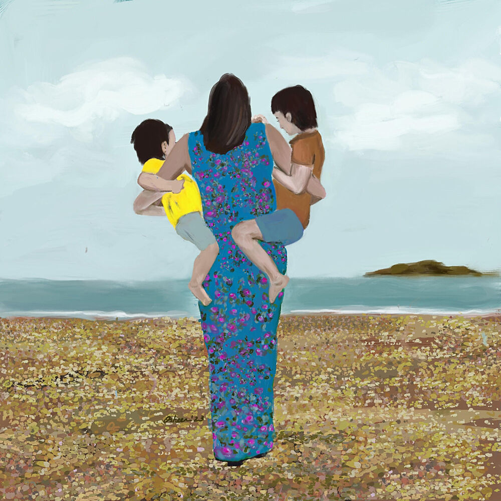 Mother and Sons Beach art print by Osheensgallery for $57.95 CAD