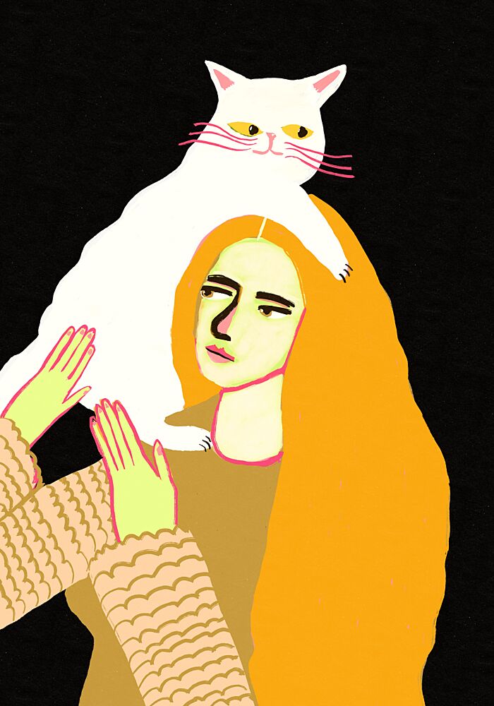 Woman with White Cat art print by Sharyn Bursic for $57.95 CAD