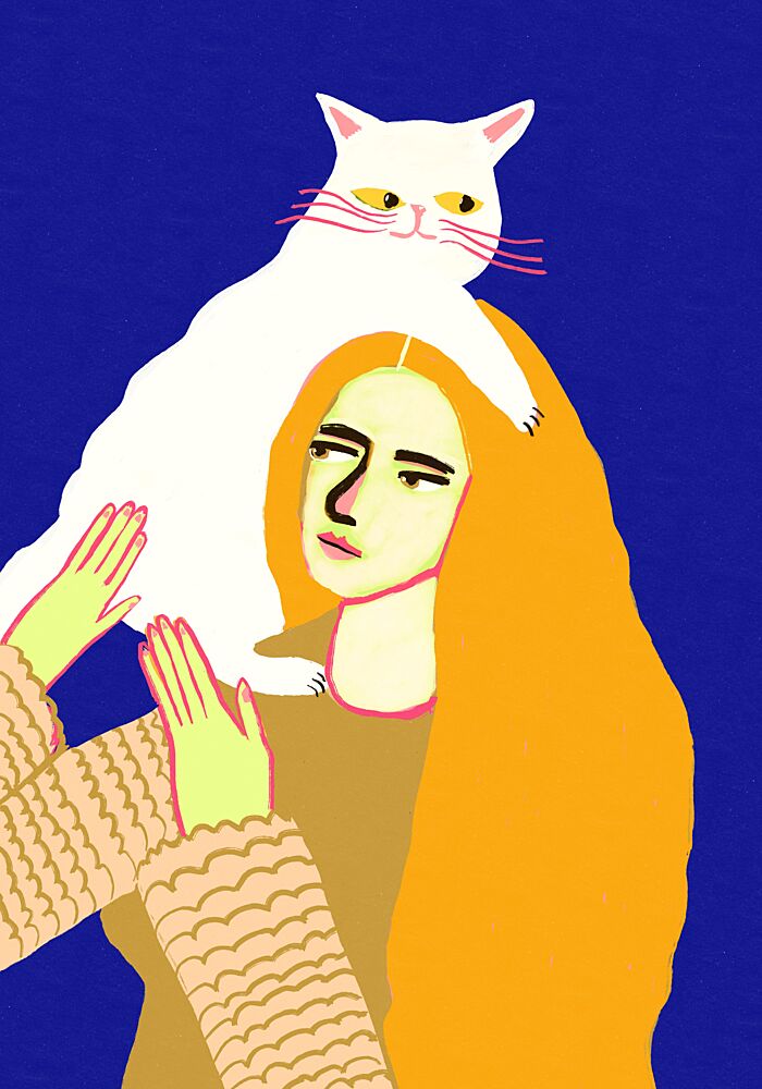 Whimsical Girl and Cat art print by Sharyn Bursic for $57.95 CAD