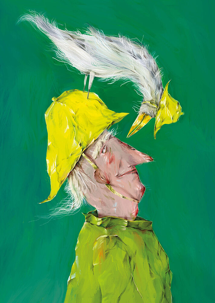 Whimsical Man with Bird art print by Natascha Baumgartner for $57.95 CAD