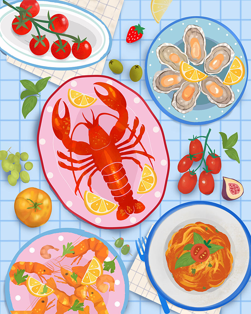 Vibrant Seafood Feast art print by Petra Lizde for $57.95 CAD