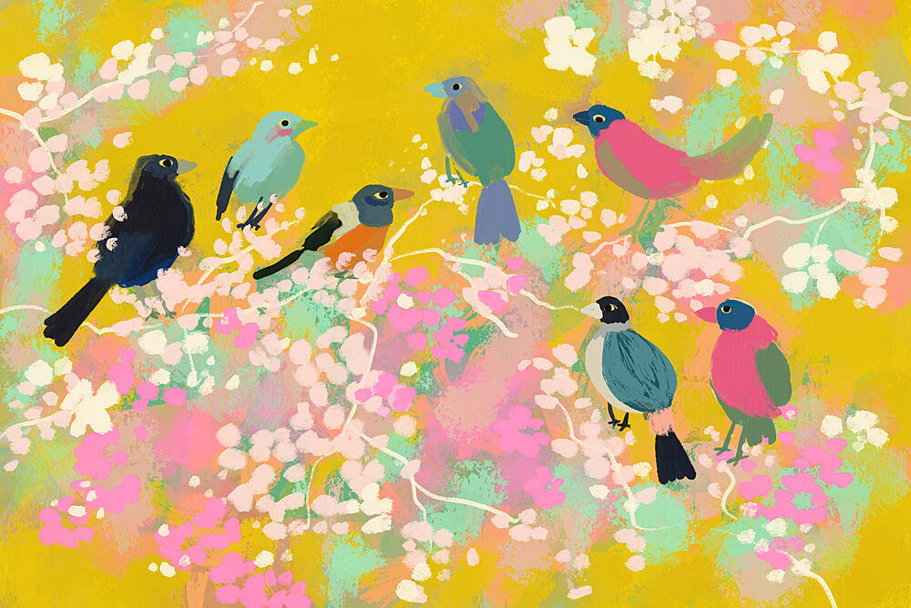 Vibrant Spring Birds art print by Treechild for $57.95 CAD