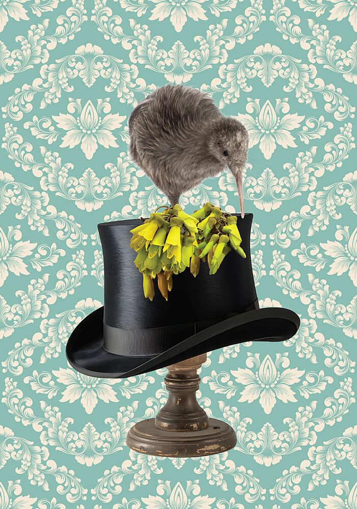 Kiwi and Kowhai Hat art print by Sue Skellern for $57.95 CAD