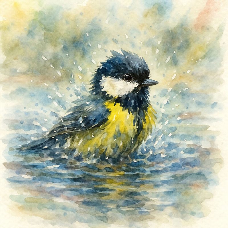 Splashing Blue Tit Watercolor art print by Natalie Bruns for $57.95 CAD
