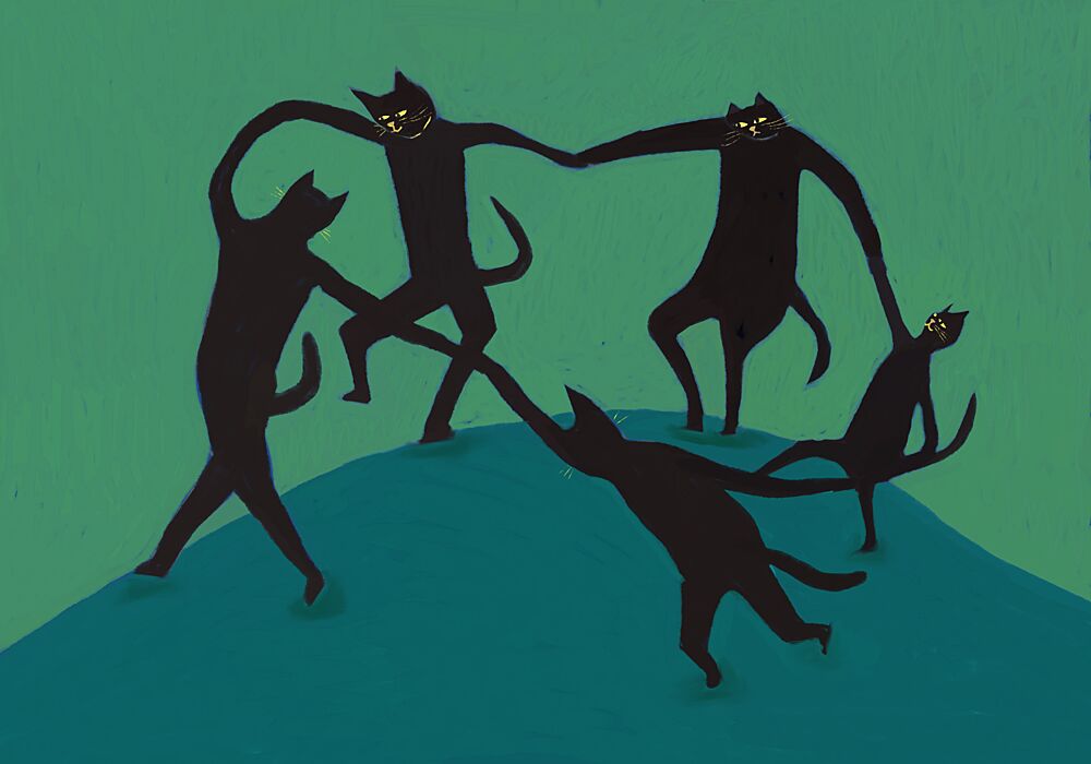 Dancing Black Cats art print by Sharyn Bursic for $57.95 CAD
