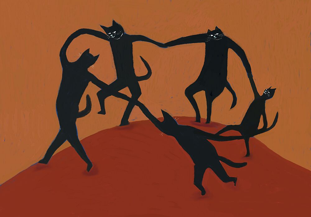 Dancing Black Cats art print by Sharyn Bursic for $57.95 CAD