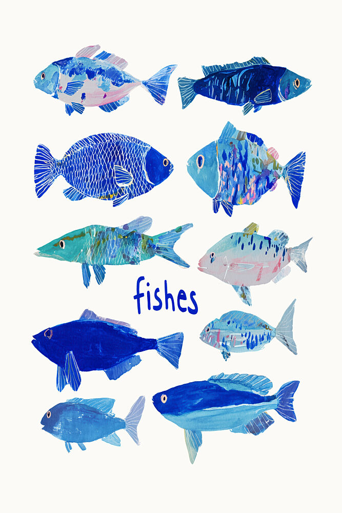 Blue Ocean Fishes art print by Treechild for $57.95 CAD