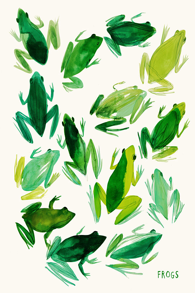 Watercolor Green Frogs art print by Treechild for $57.95 CAD