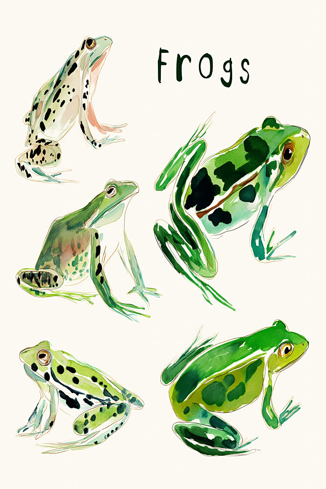 Vibrant Watercolor Frogs art print by Treechild for $57.95 CAD