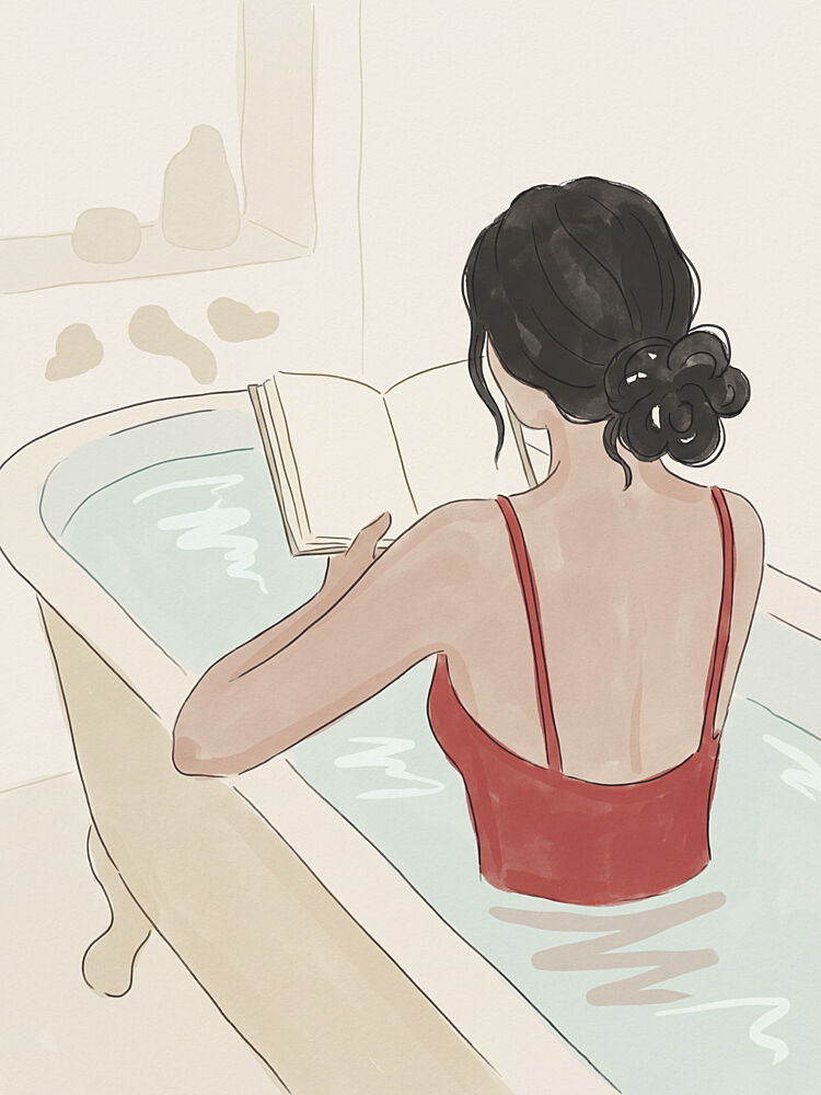 Serene Bath and Book art print by Andreas Magnusson for $57.95 CAD