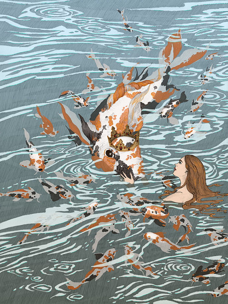 Crowned Koi and Girl art print by E.C. Mazur for $57.95 CAD