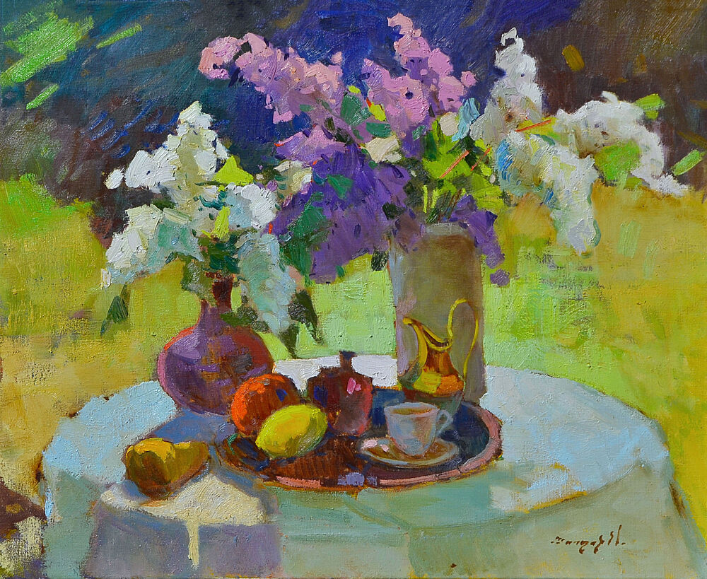 Lilacs and Fruit Outdoors art print by Alexander Shandor for $57.95 CAD