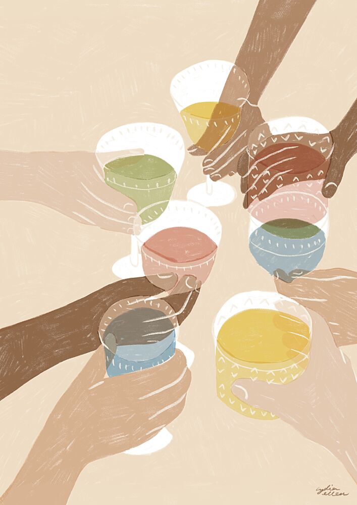 Diverse Friends Celebrating art print by Lydia Greaves for $57.95 CAD