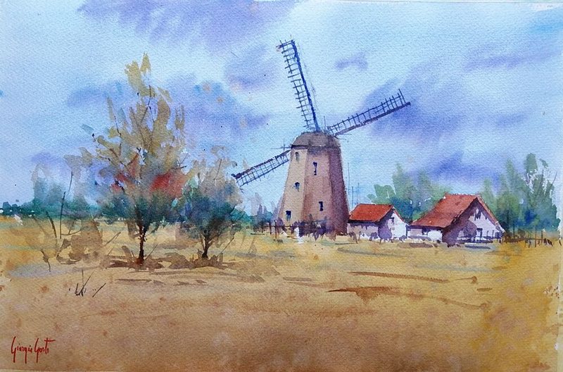 Rustic Windmill Landscape art print by Giorgio Gosti for $57.95 CAD