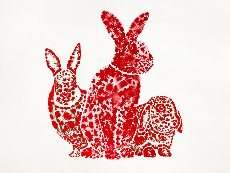 Crimson Spotted Bunnies art print by Santhosh Ch for $57.95 CAD