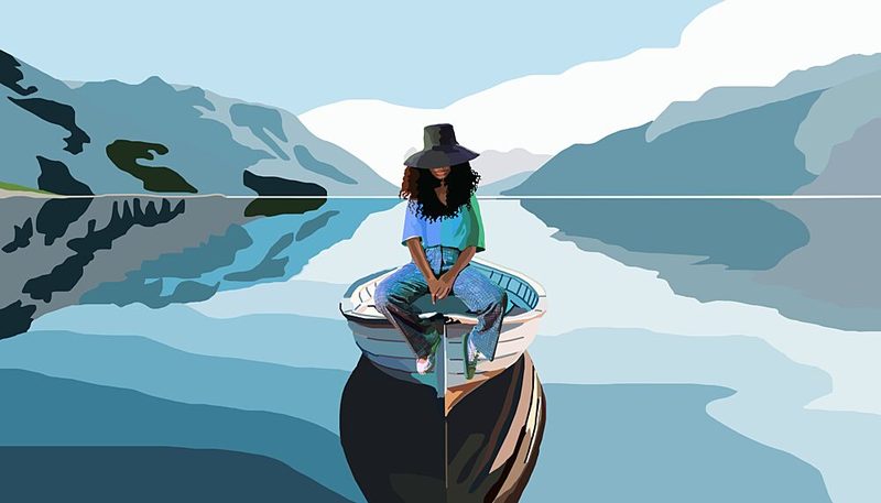 Woman on Mountain Lake art print by Lynnda Rakos for $57.95 CAD