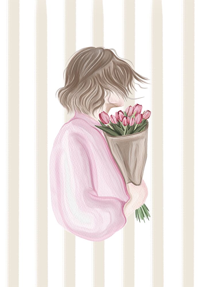 Woman with Pink Tulips art print by Lisen Vennesland for $57.95 CAD
