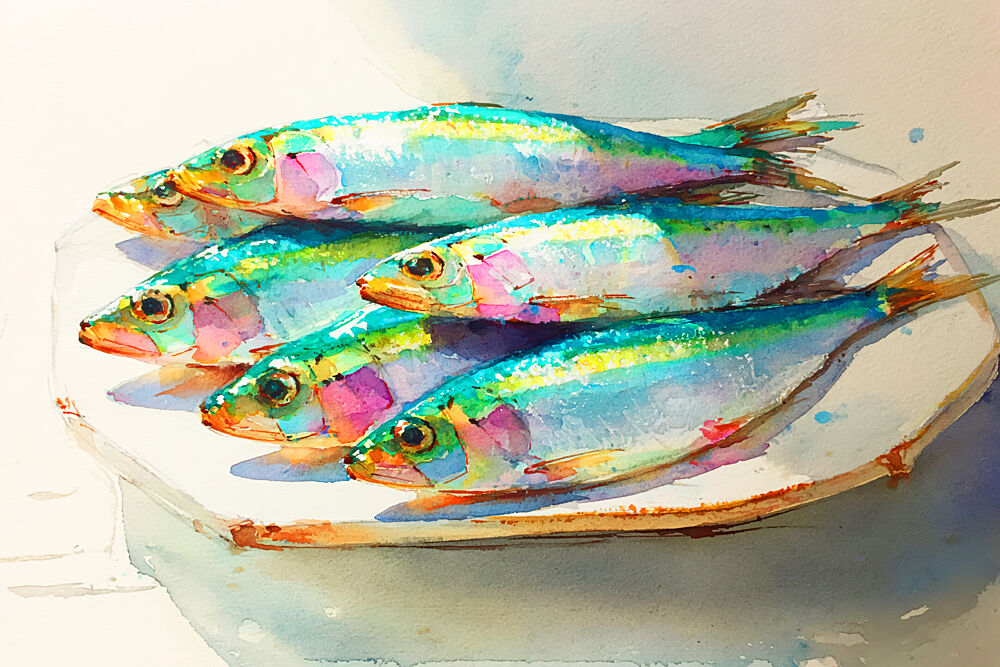 Vibrant Sardine Platter art print by Treechild for $57.95 CAD