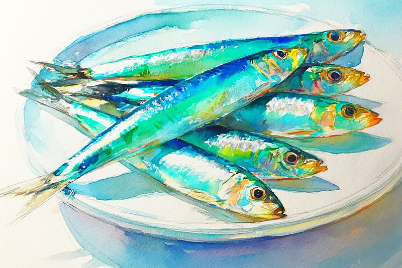 Colorful Sardines Painting art print by Treechild for $57.95 CAD