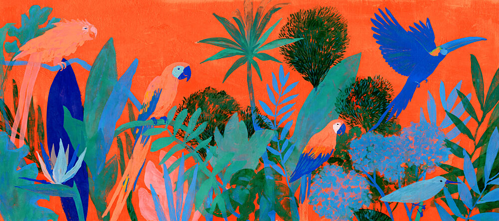 Vibrant Jungle Parrots art print by Treechild for $57.95 CAD