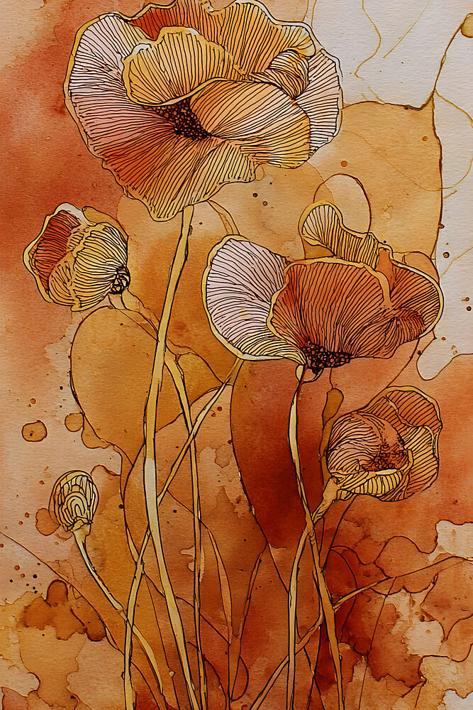 Warm Botanical Poppies art print by Miguel Bruzual for $57.95 CAD