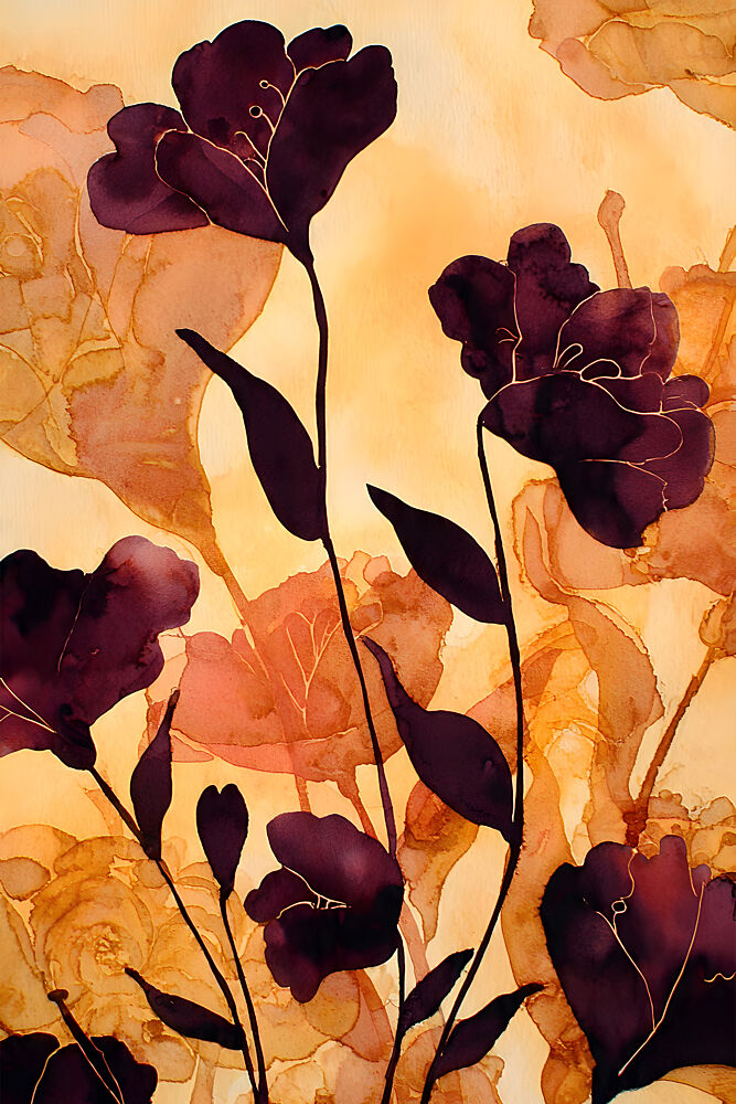 Plum and Gold Blooms art print by Miguel Bruzual for $57.95 CAD