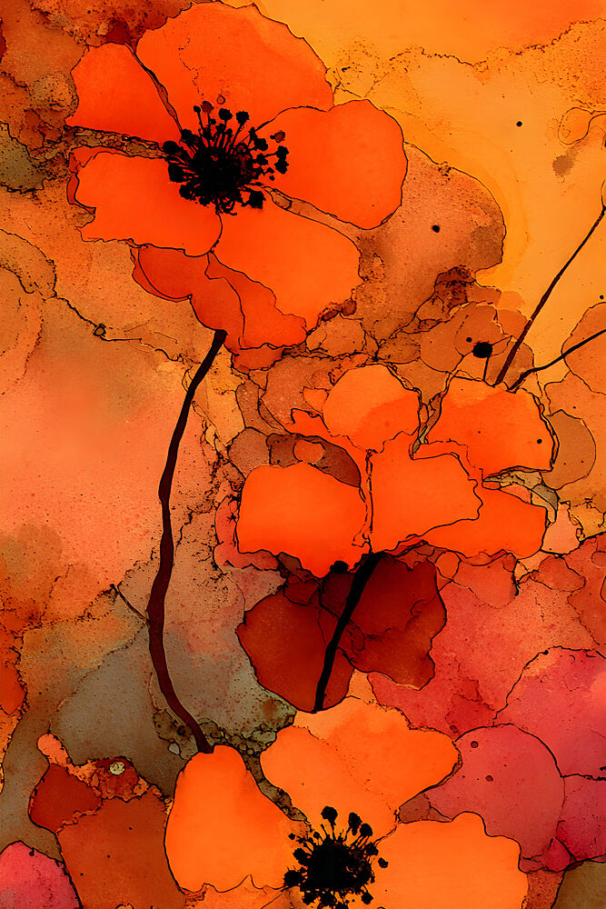 Abstract Orange Poppies art print by Miguel Bruzual for $57.95 CAD