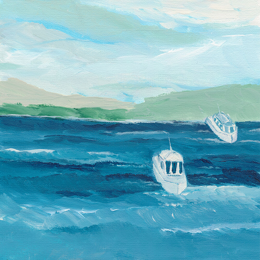 Two Boats Blue Water art print by Nikita Jariwala for $57.95 CAD