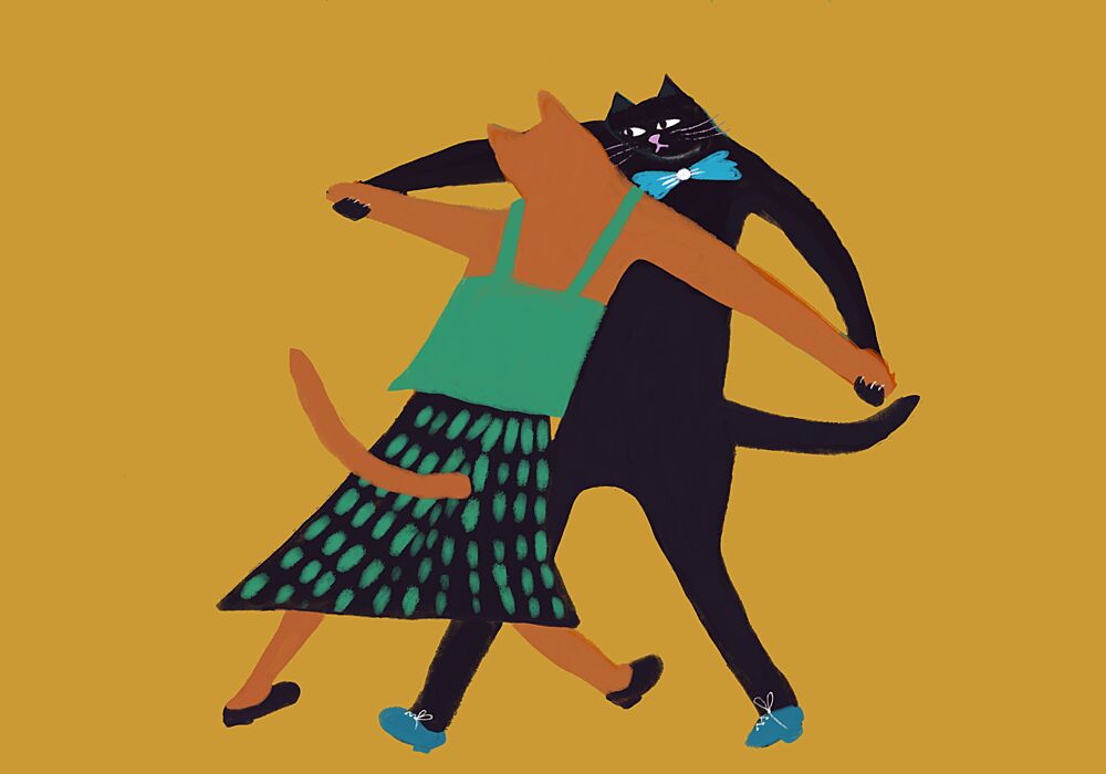 Dancing Cat Couple art print by Sharyn Bursic for $57.95 CAD