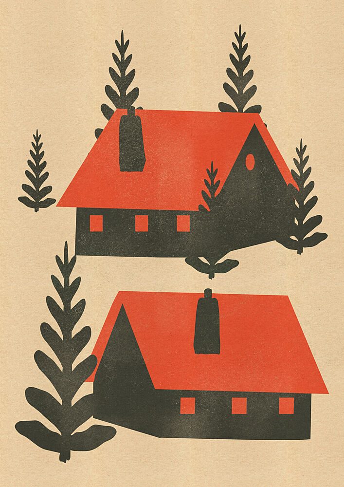Red Roof Forest Cabins art print by Nicholas for $57.95 CAD
