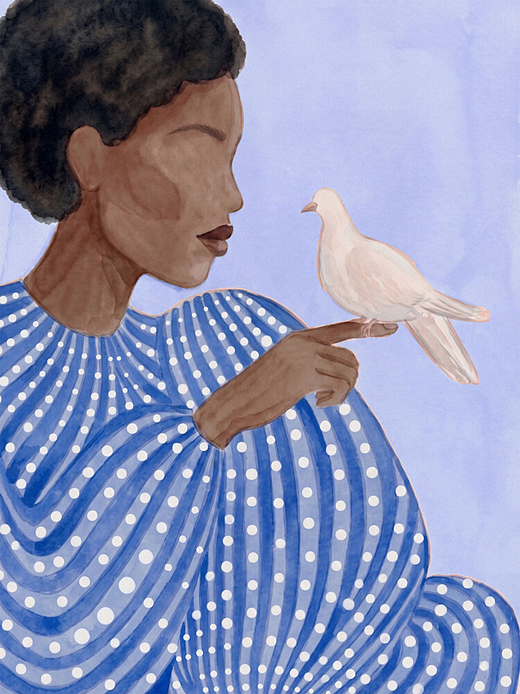 Serene Woman and Dove art print by Essa van Reis for $57.95 CAD