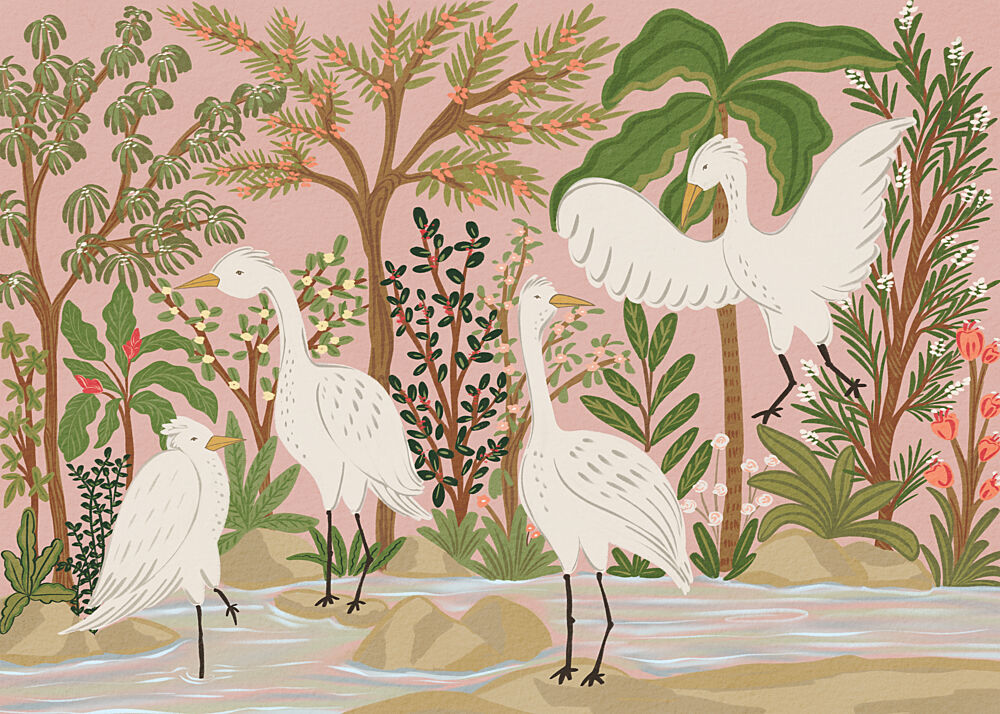 Peaceful Jungle Egrets art print by Nikita Jariwala for $57.95 CAD