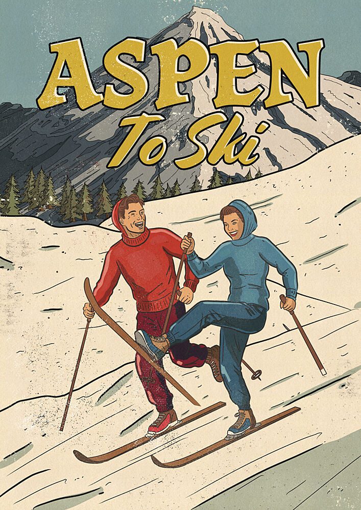 Vintage Aspen Skiers art print by Nicholas for $57.95 CAD