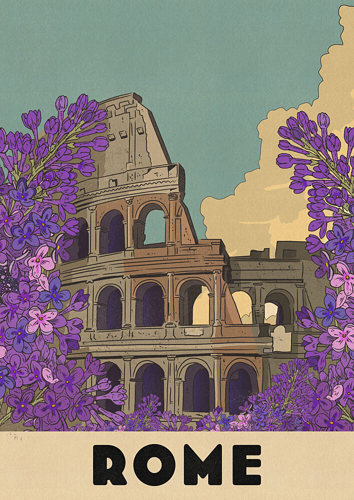 Rome Colosseum Purple Flowers art print by Nicholas for $57.95 CAD